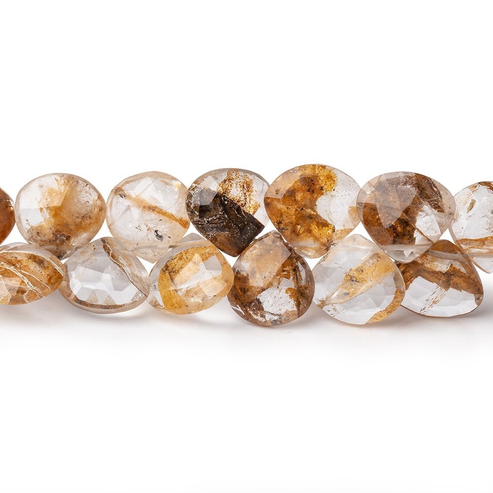 8-10mm Golden Hematoid Quartz Faceted Heart Beads 8 inch 50 pieces - Beadsofcambay.com