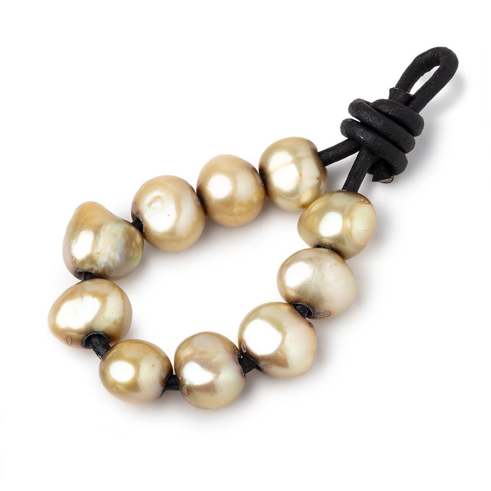8-10mm Golden Sage Large Hole Baroque Pearls Set of 10 - Beadsofcambay.com