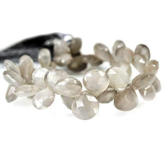 8-10mm Mink Grey Moonstone Faceted Heart Beads 8 inch 49 pieces - Beadsofcambay.com