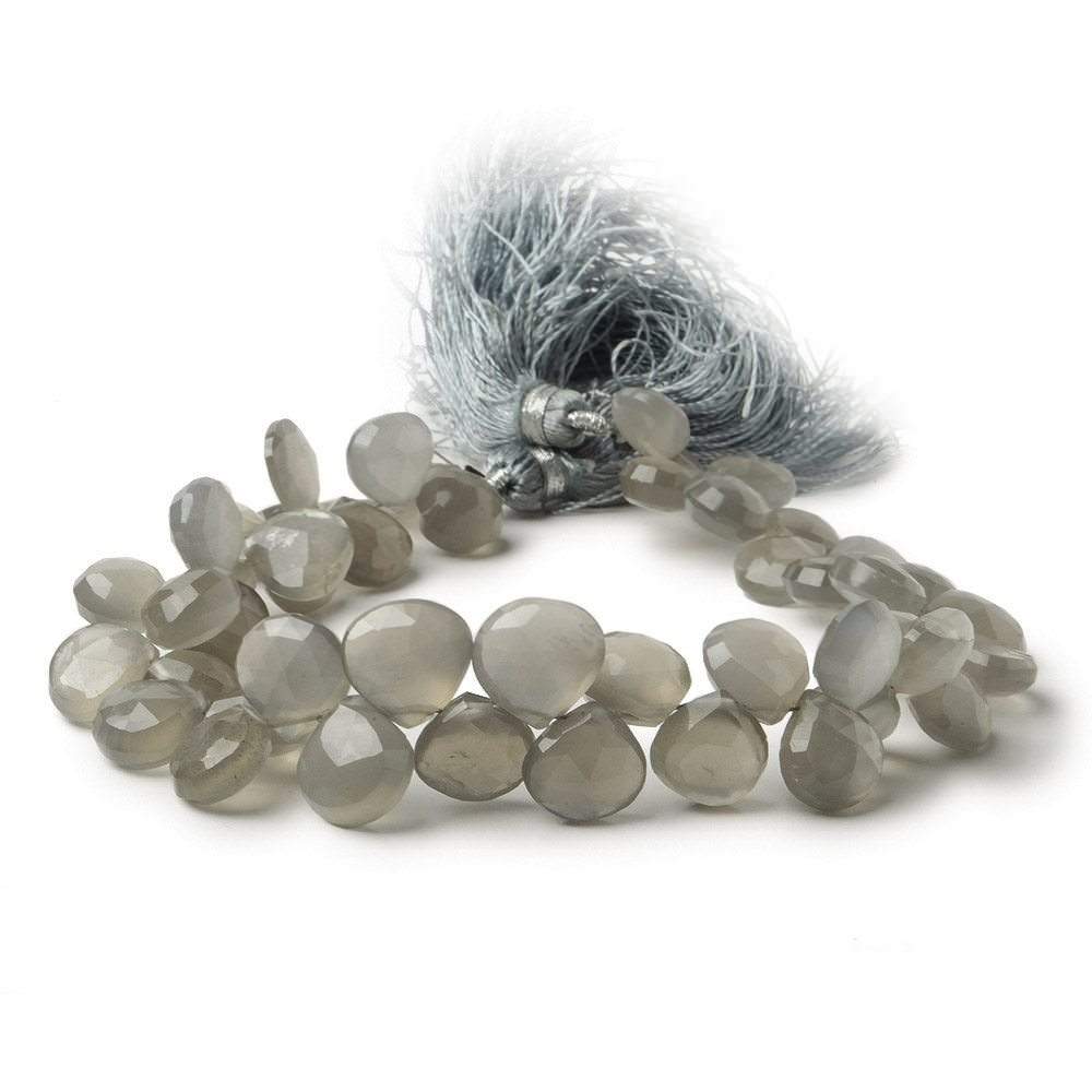 8-10mm Mink Grey Moonstone Faceted Heart Beads 8 inch 49 pieces - Beadsofcambay.com