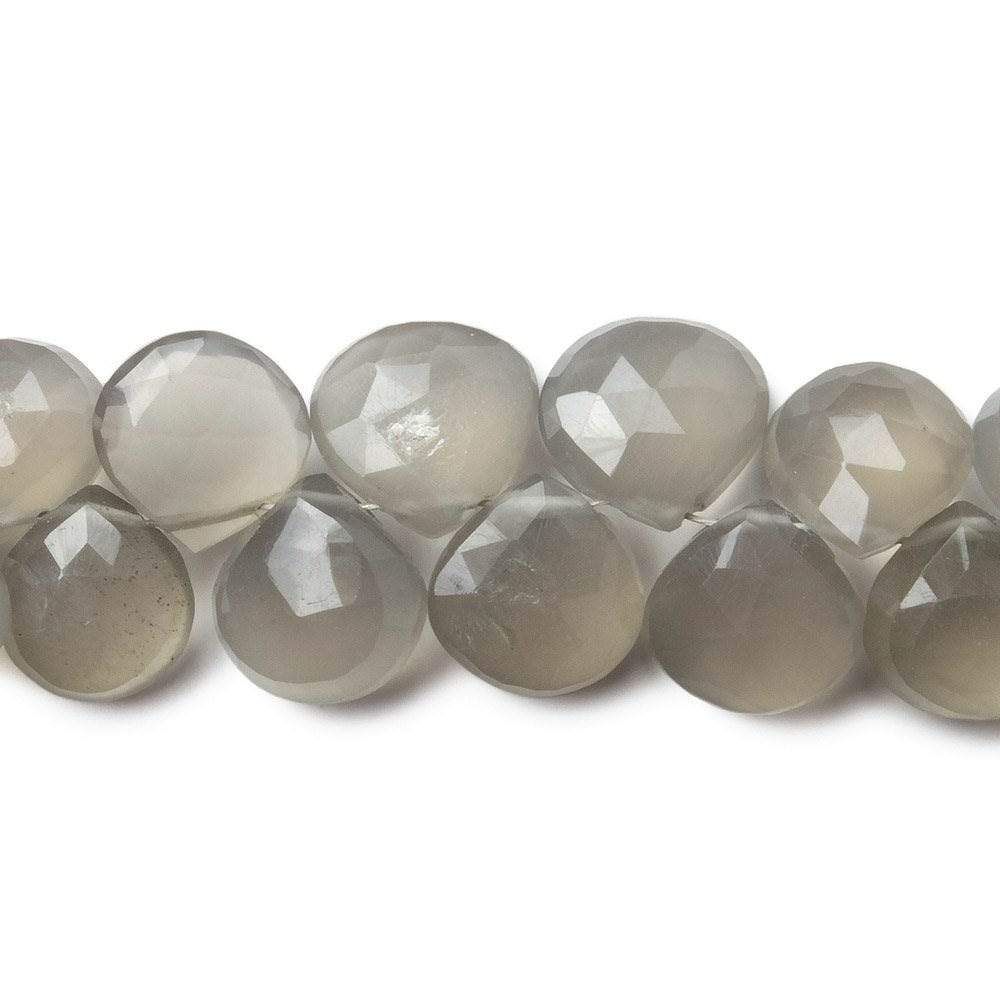 8-10mm Mink Grey Moonstone Faceted Heart Beads 8 inch 49 pieces - Beadsofcambay.com