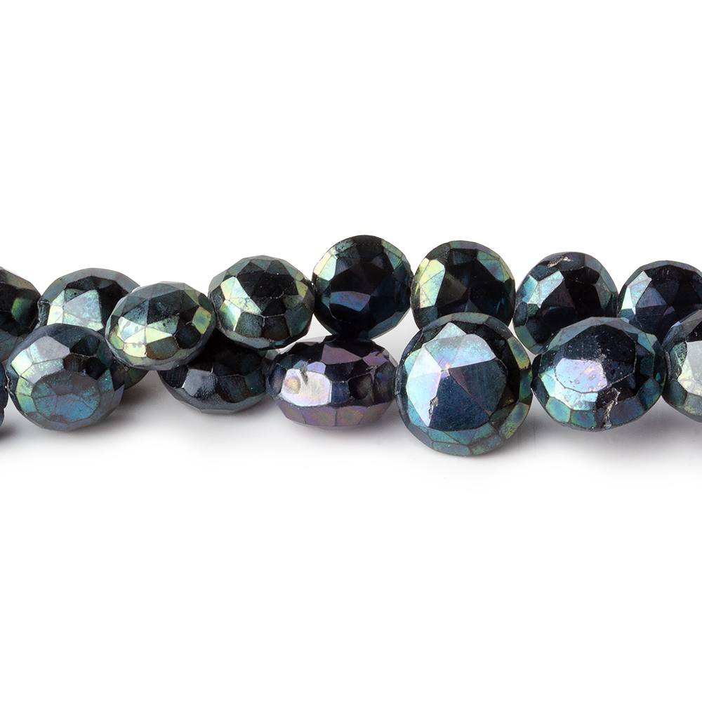 8-10mm Peacock Metallic Black Spinel Faceted Coins 50 bead 16 inch Set of 2 strands - Beadsofcambay.com