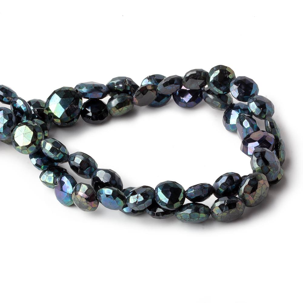 8-10mm Peacock Metallic Black Spinel Faceted Coins 50 bead 16 inch Set of 2 strands - Beadsofcambay.com