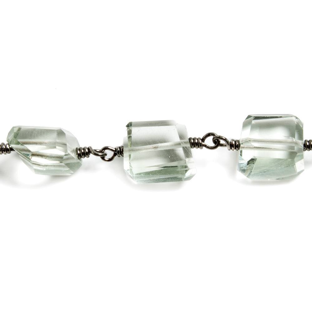 8-10mm Prasiolite faceted nugget Black Gold on Silver Chain by the foot 20pcs - Beadsofcambay.com