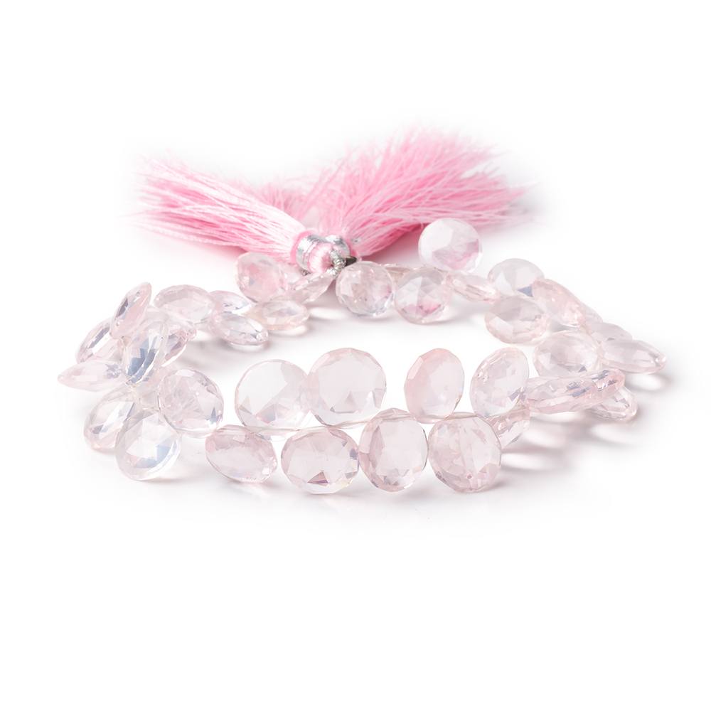 8-10mm Rose Quartz Top Drilled Faceted Coins 8 inch 47 Beads - Beadsofcambay.com