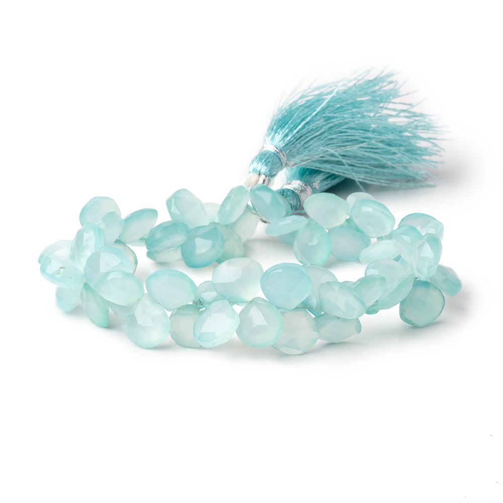 8-10mm Seafoam Blue Chalcedony Faceted Heart Beads 7.5 inch 52 pieces - Beadsofcambay.com