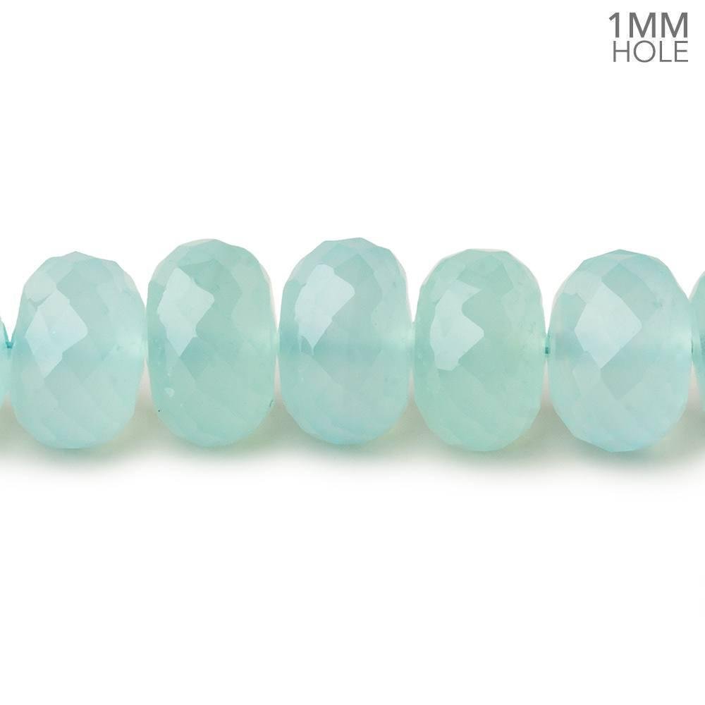 8-10mm Seafoam Blue Chalcedony faceted rondelles 16 inch 60 large hole beads - Beadsofcambay.com