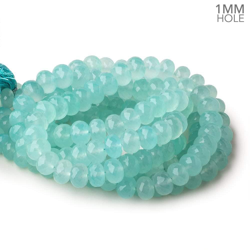 8-10mm Seafoam Blue Chalcedony faceted rondelles 16 inch 60 large hole beads - Beadsofcambay.com