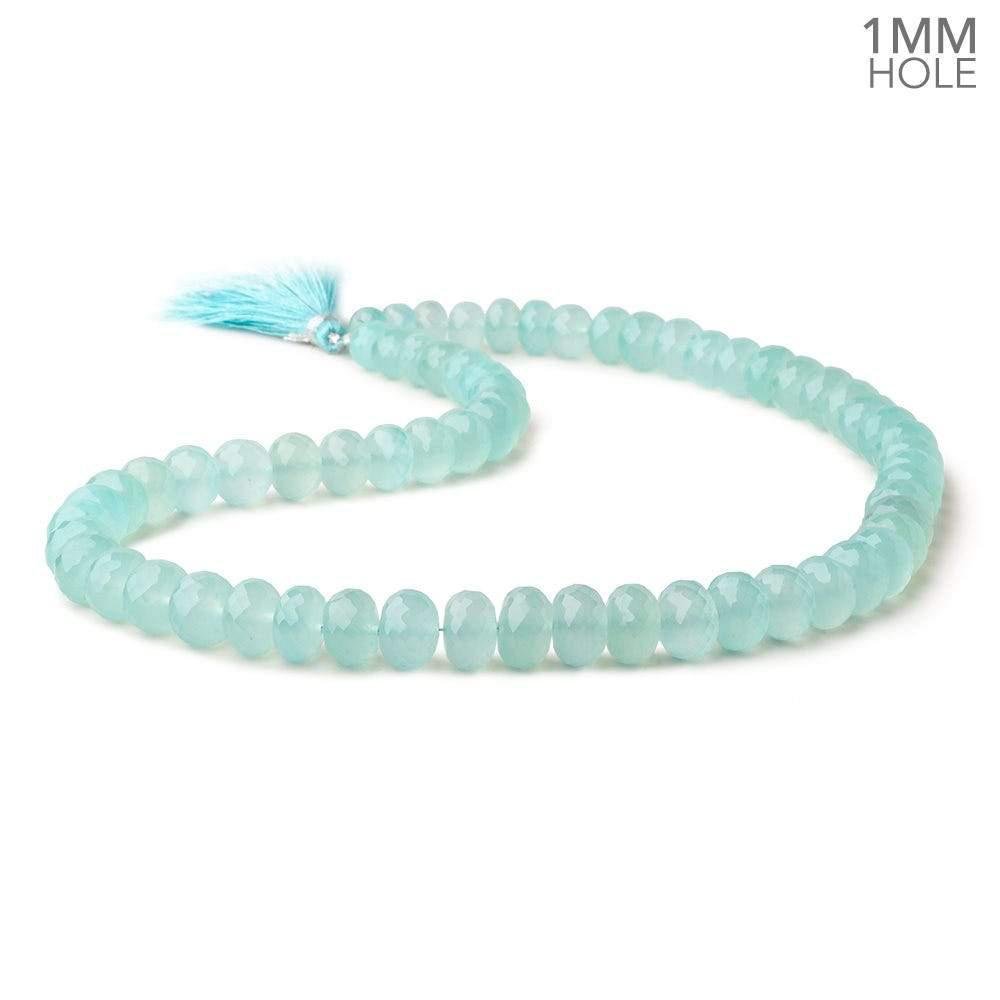 8-10mm Seafoam Blue Chalcedony faceted rondelles 16 inch 60 large hole beads - Beadsofcambay.com
