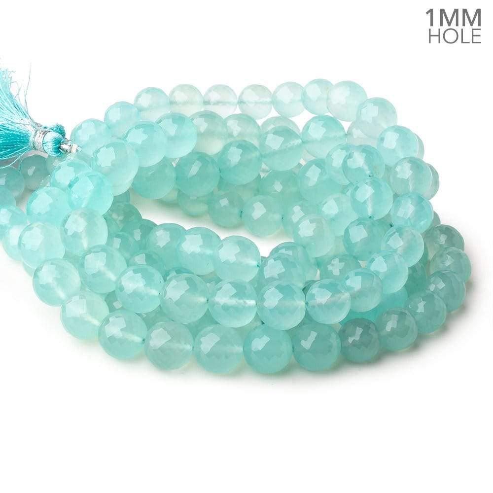 8-10mm Seafoam Blue Chalcedony faceted rounds 16 inch 44 large hole beads - Beadsofcambay.com