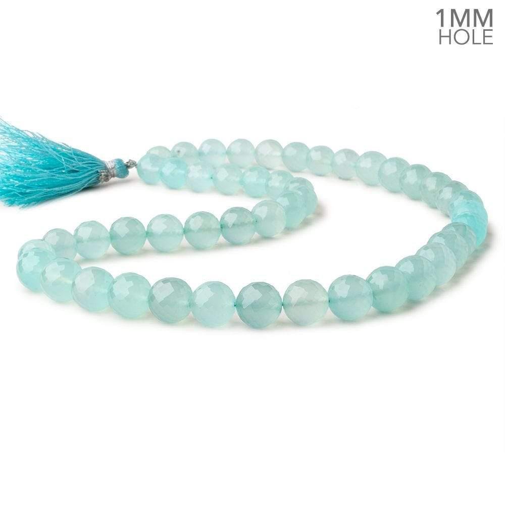 8-10mm Seafoam Blue Chalcedony faceted rounds 16 inch 44 large hole beads - Beadsofcambay.com