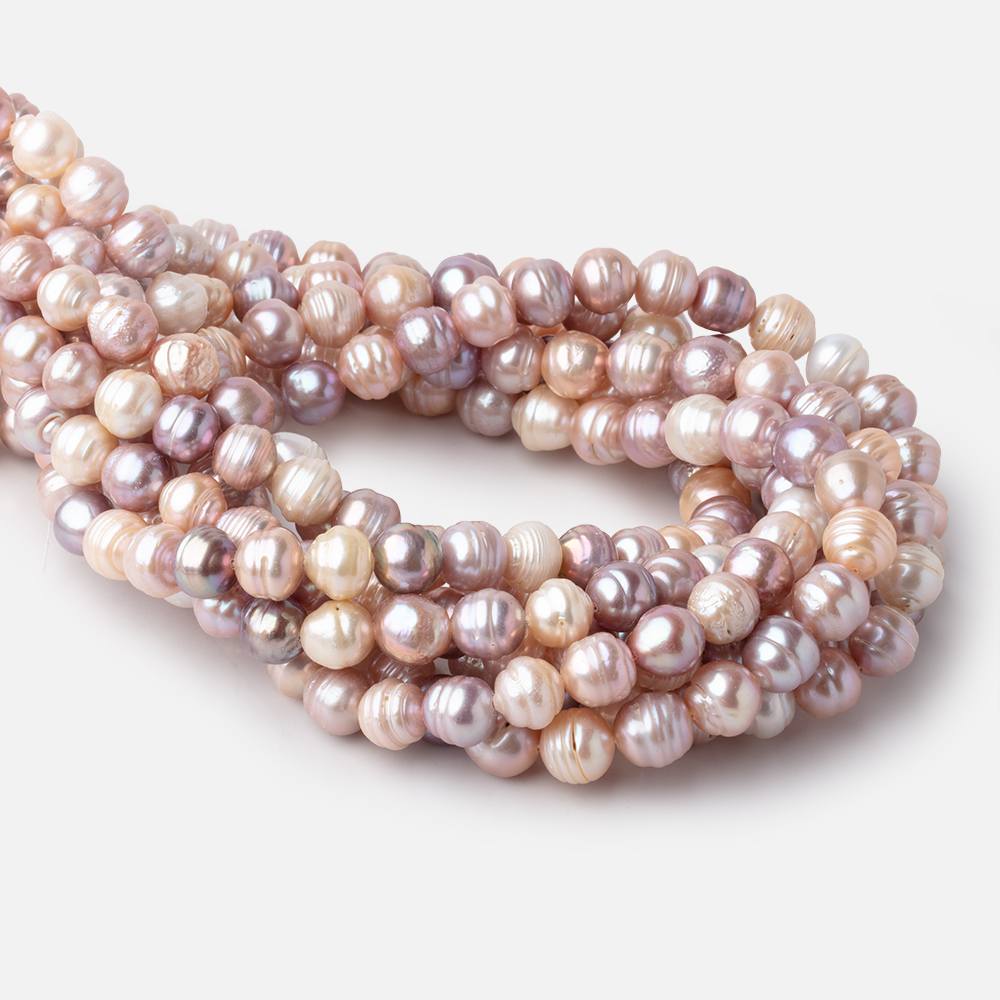 8-10mm Tri Color Ringed Baroque Freshwater Pearls 15.5 inch 40 Beads - Beadsofcambay.com