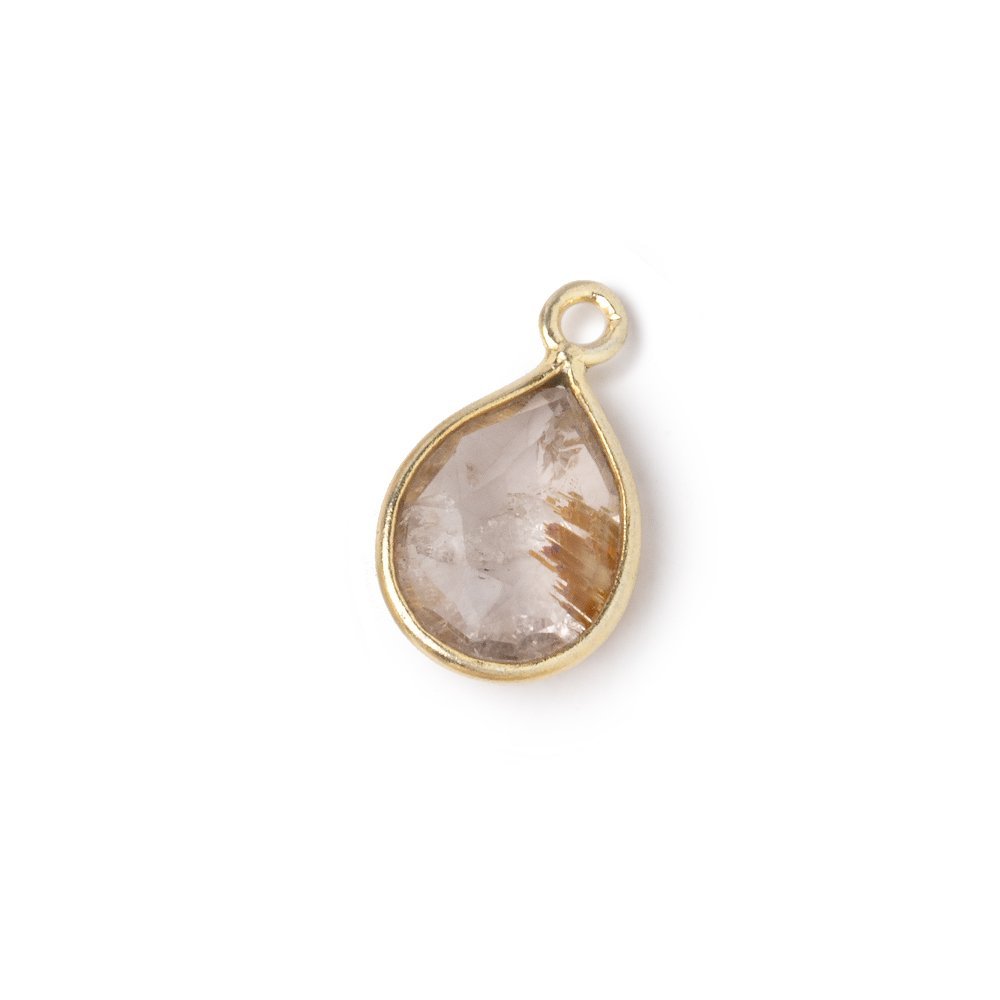 8-10mm Vermeil Bezel Rutilated Quartz Faceted Pear Pendant 1 piece - Beadsofcambay.com