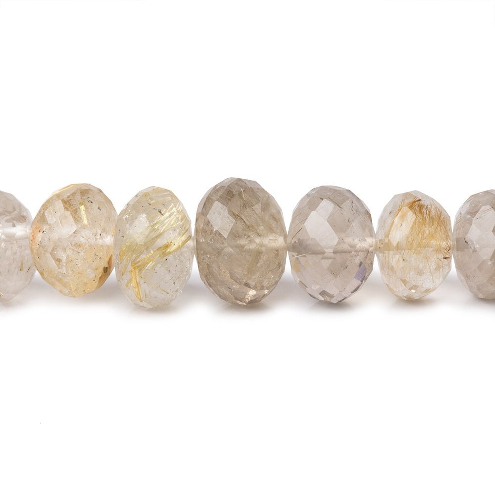 8-11.5mm Rutilated Quartz Faceted Rondelle Beads 16 inch 65 pieces AA - Beadsofcambay.com
