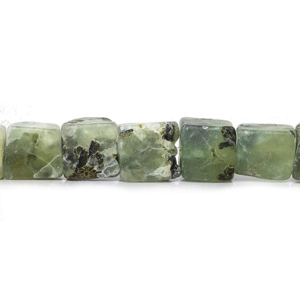 8-11mm Frosted Prehnite Hammer Faceted Cube Beads 8 in 19 pcs - Beadsofcambay.com