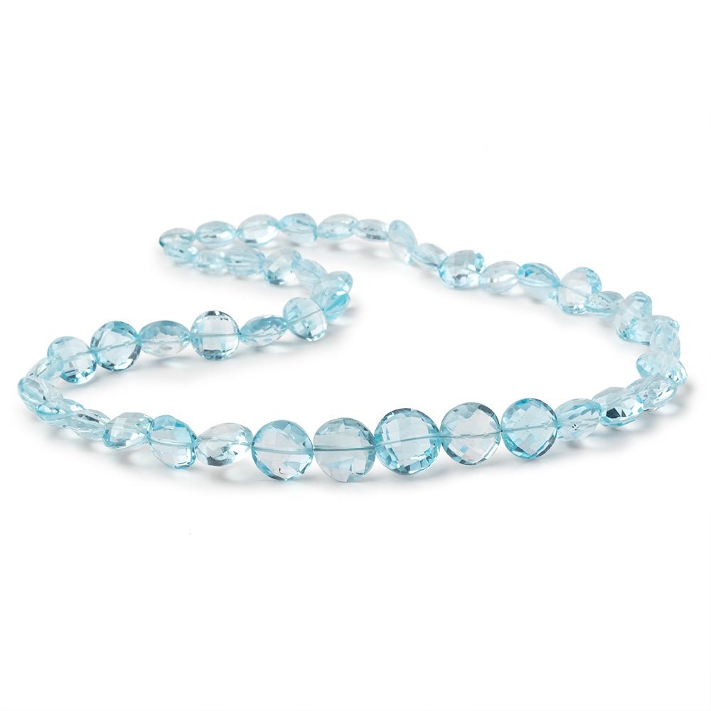 8-11mm Sky Blue Topaz Faceted Coin Beads 16 inch 45 pieces AAA - Beadsofcambay.com