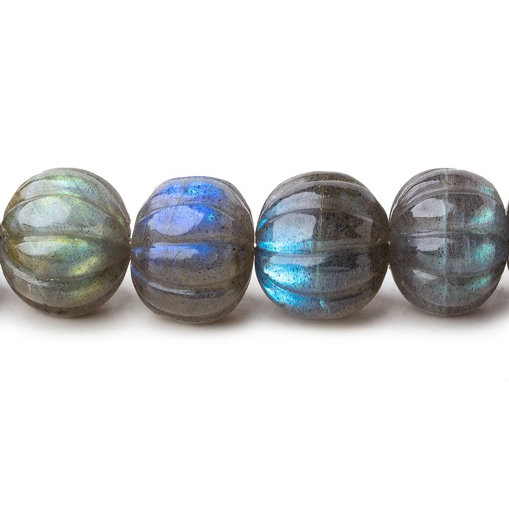8-12mm Labradorite hand carved Melon rondelles 15 inch 50 beads AAA - Beadsofcambay.com