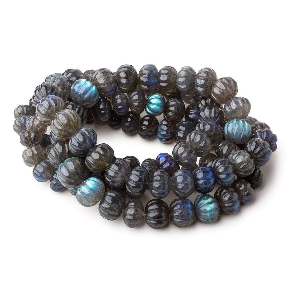 8-12mm Labradorite hand carved Melon rondelles 15 inch 50 beads AAA - Beadsofcambay.com