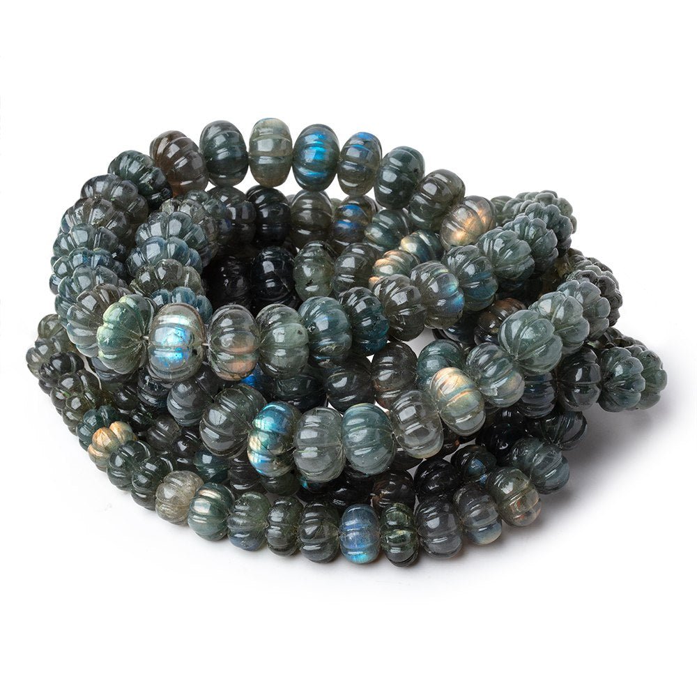 8-12mm Labradorite Hand Carved Melon Rondelles 17 inch 63 Beads AA - Beadsofcambay.com