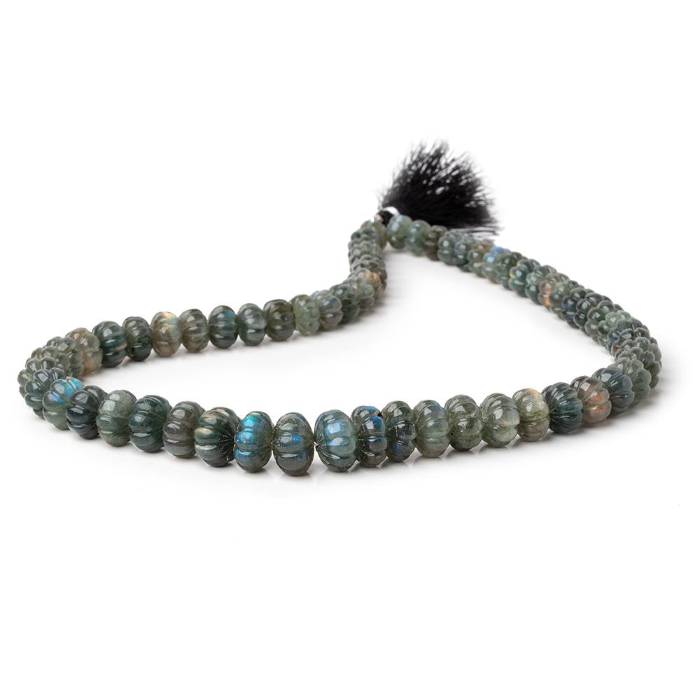 8-12mm Labradorite Hand Carved Melon Rondelles 17 inch 63 Beads AA - Beadsofcambay.com