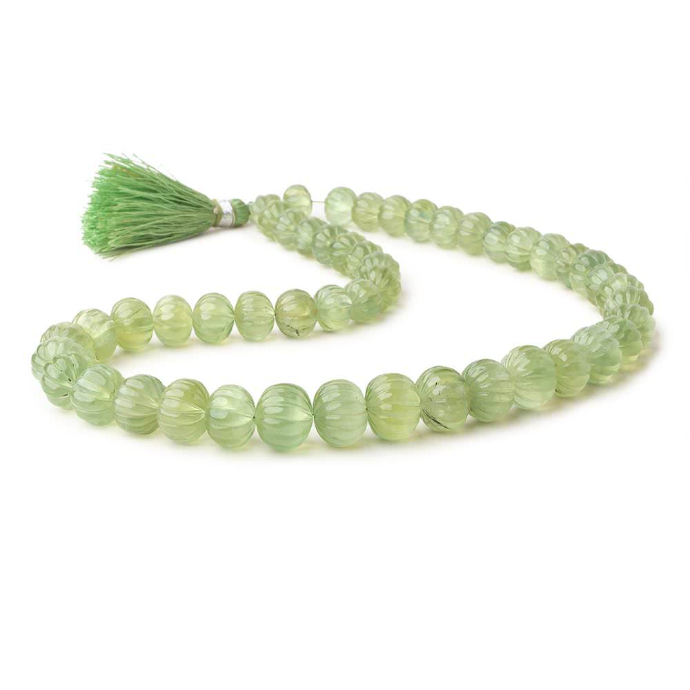 8-12mm Prehnite hand carved Melon rondelles 16 inch 49 beads - Beadsofcambay.com