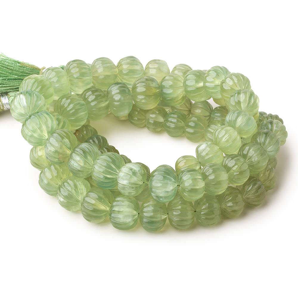 8-12mm Prehnite hand carved Melon rondelles 16 inch 49 beads - Beadsofcambay.com