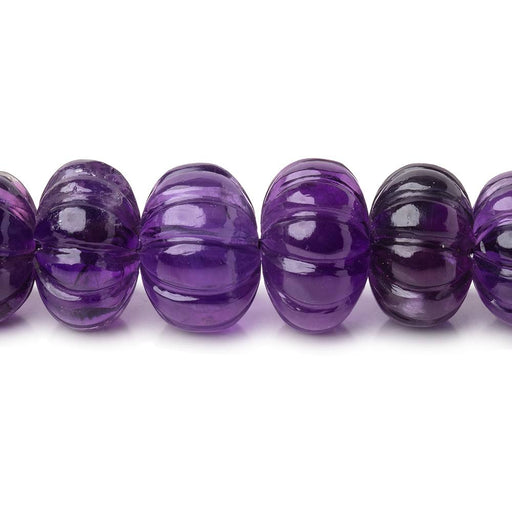 8-13.5mm Amethyst Hand Carved Melon Rondelles 18 inch 69 Beads AA - Beadsofcambay.com