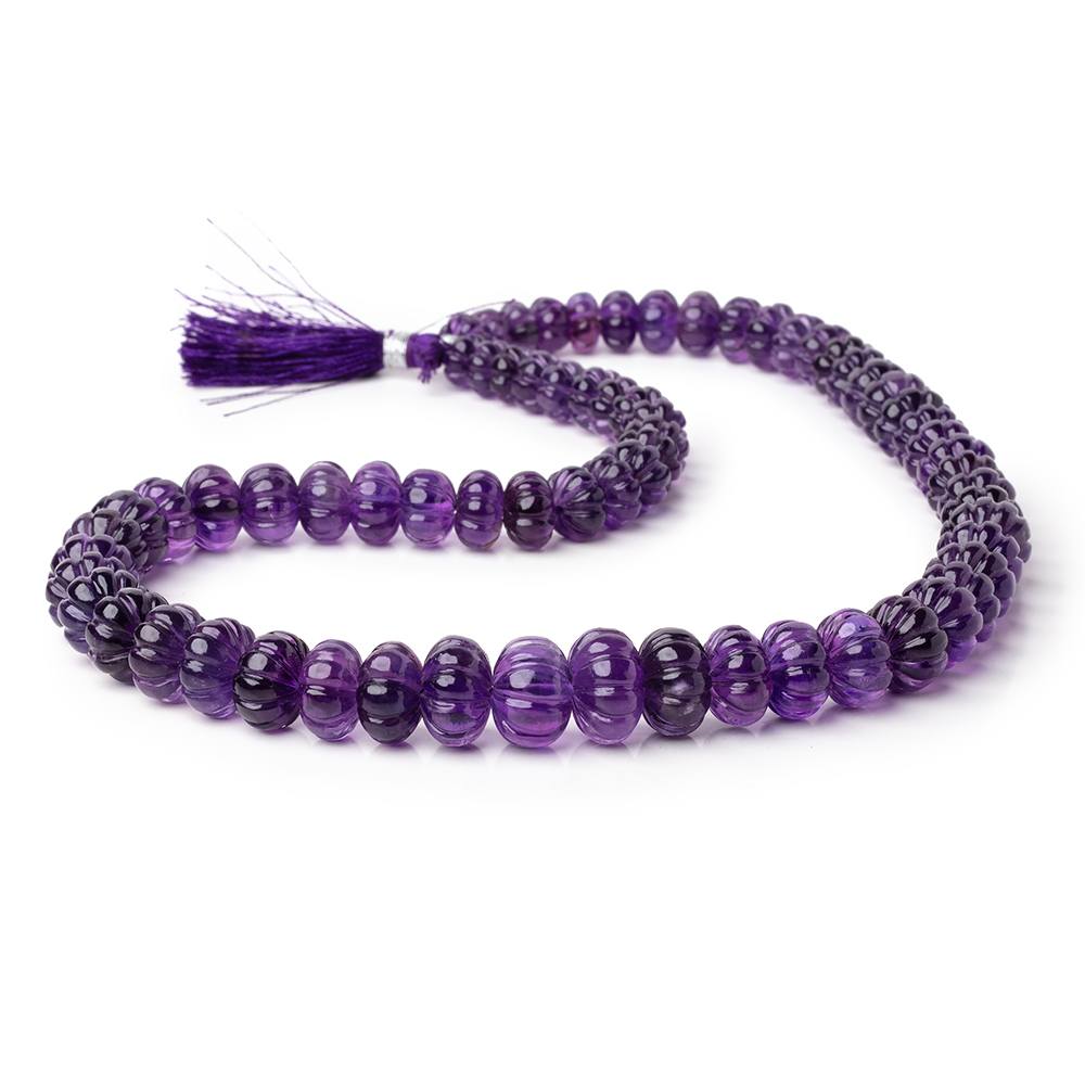 8-13.5mm Amethyst Hand Carved Melon Rondelles 18 inch 69 Beads AA - Beadsofcambay.com