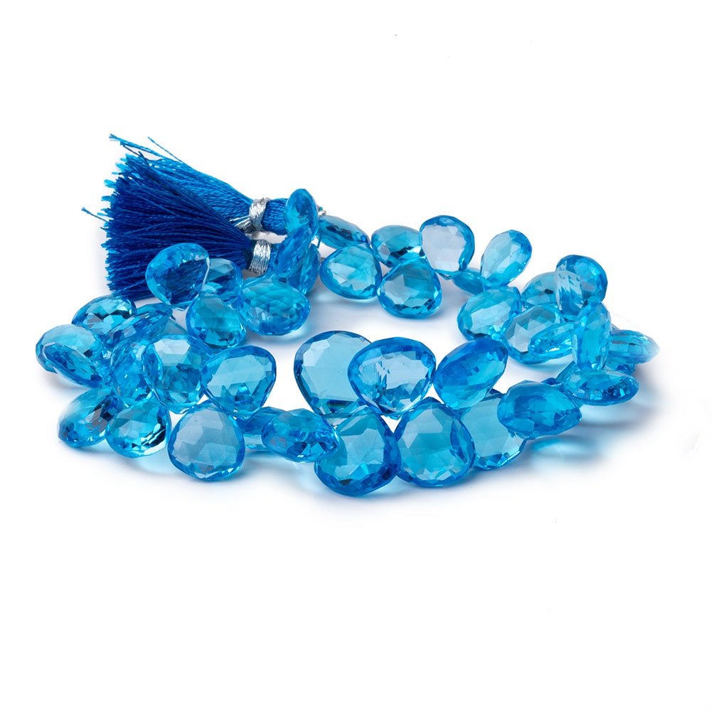 8-13.5mm Swiss Blue Topaz Faceted Heart Beads 8.5 inch 48 pieces AAA - Beadsofcambay.com