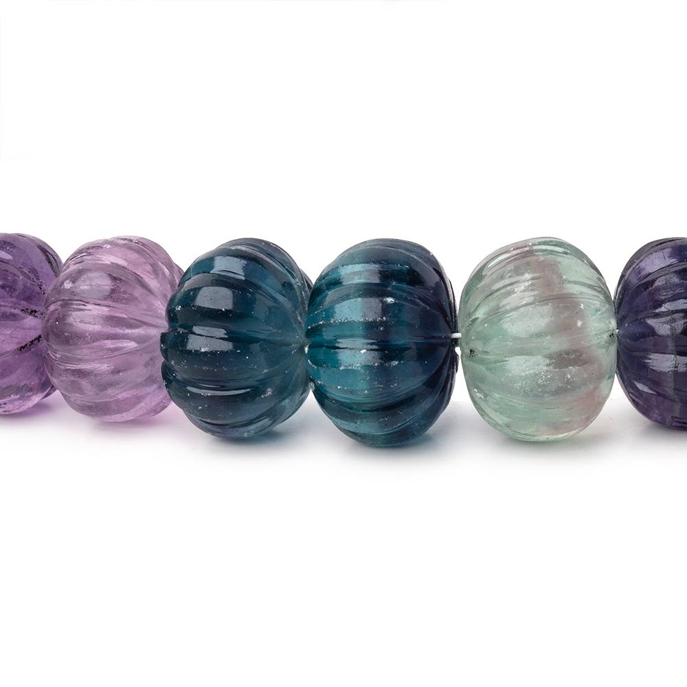 8-13mm Fluorite Hand Carved Melon Rondelles 16 inch 50 Beads AA - Beadsofcambay.com