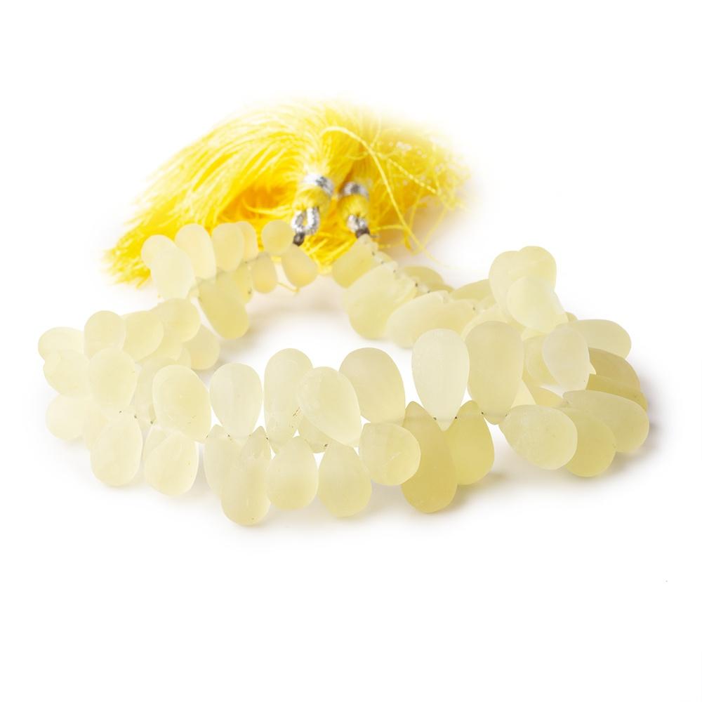 8-14mm Frosted Lemon Quartz Plain Tear Drop Beads 8 inch 74 pieces - Beadsofcambay.com