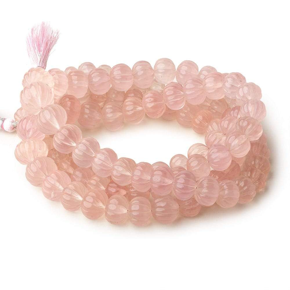 8-14mm Rose Quartz hand carved Melon rondelles 15 inch 61 beads - Beadsofcambay.com