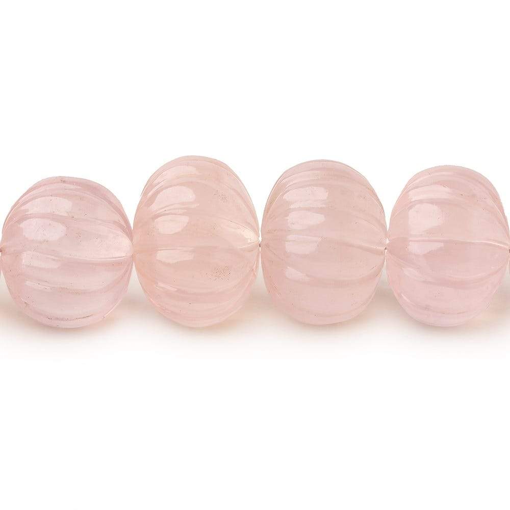 8-14mm Rose Quartz hand carved Melon rondelles 15 inch 61 beads - Beadsofcambay.com