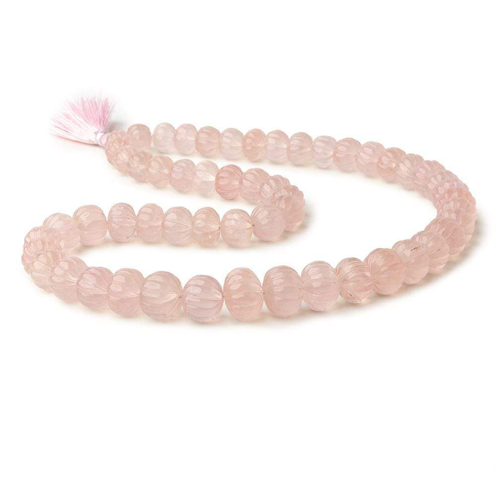 8-14mm Rose Quartz hand carved Melon rondelles 15 inch 61 beads - Beadsofcambay.com