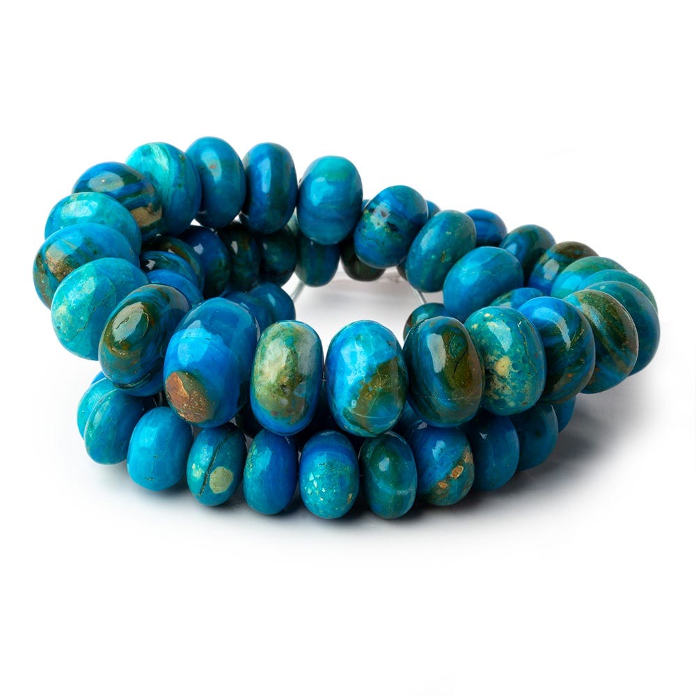 8 - 15.5mm Peruvian Blue Opalina plain rondelles 17.5 inch 64 beads AAA - Beadsofcambay.com