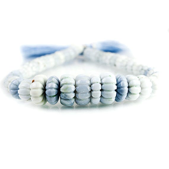 8 - 15mm Denim Blue Opal Carved Melon Beads 10 inch 51 pieces - Beadsofcambay.com