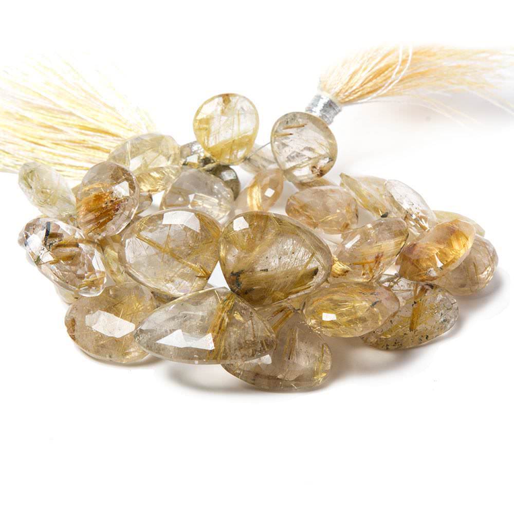 8-16mm Golden Rutilated Quartz Beads Heart Briolette 7.5 inch 38 pieces - Beadsofcambay.com