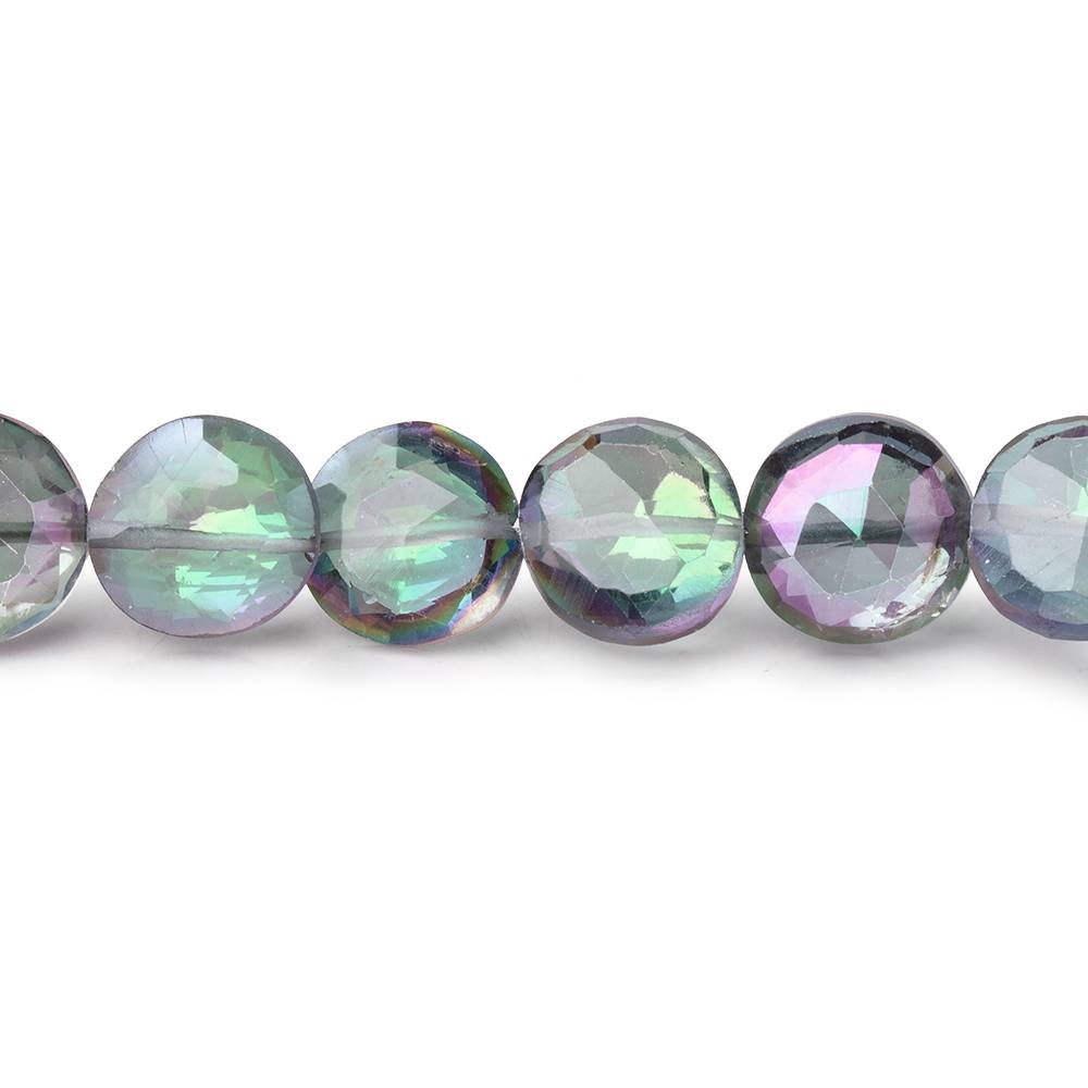 8-8.5mm Mystic White Topaz Faceted Coin Beads 9 inch 27 pieces - Beadsofcambay.com