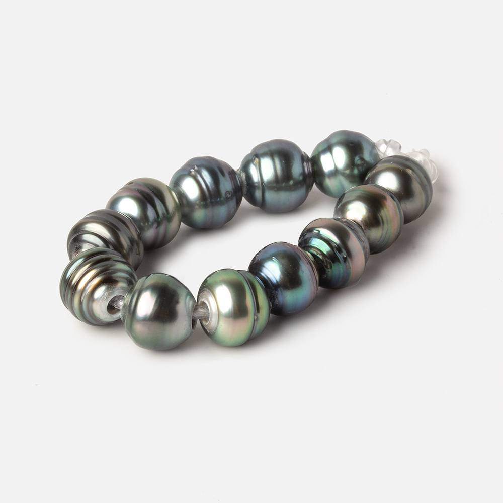 8-8.5mm Peacock Tahitian Ringed Saltwater Large Hole Pearls 12 pieces - Beadsofcambay.com