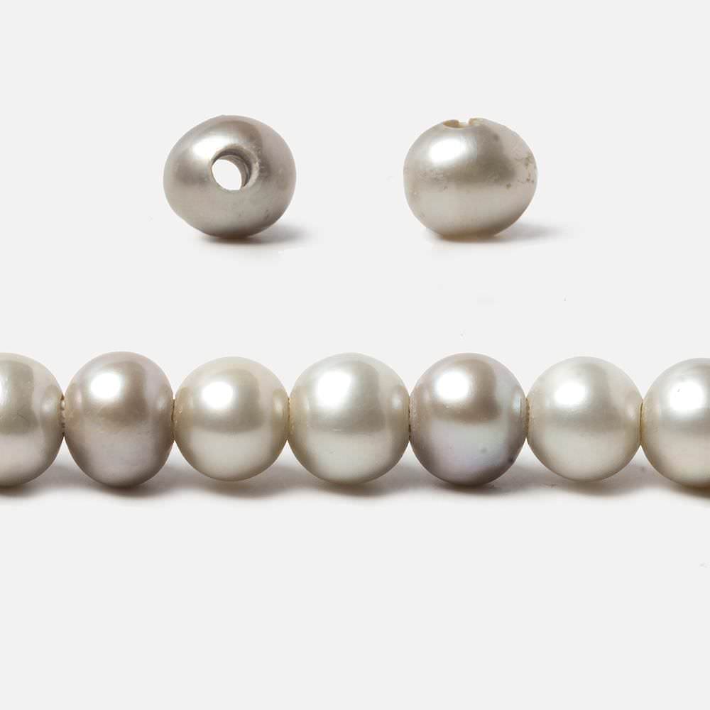8-8.5mm Silver Off Round Large Hole Freshwater Pearl 16 inch 51 pieces - Beadsofcambay.com