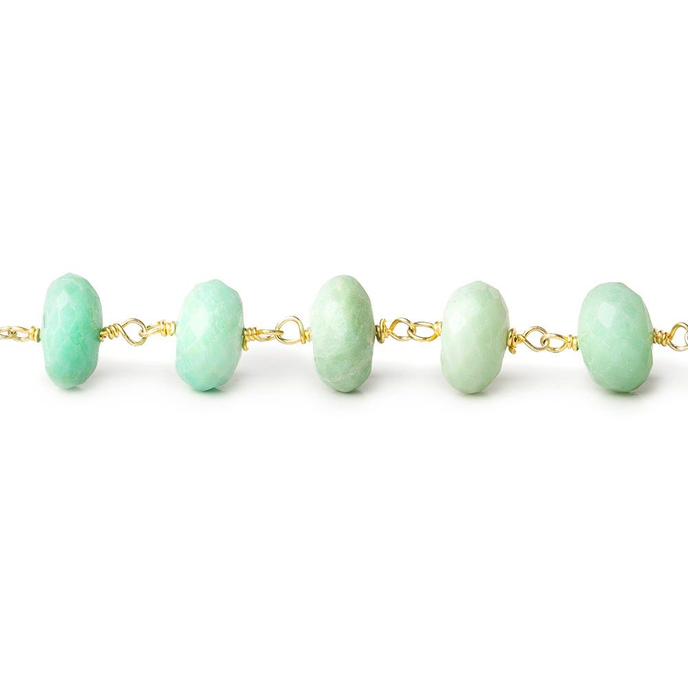 8-9.5mm Amazonite faceted rondelle Gold plated Chain by the foot - Beadsofcambay.com