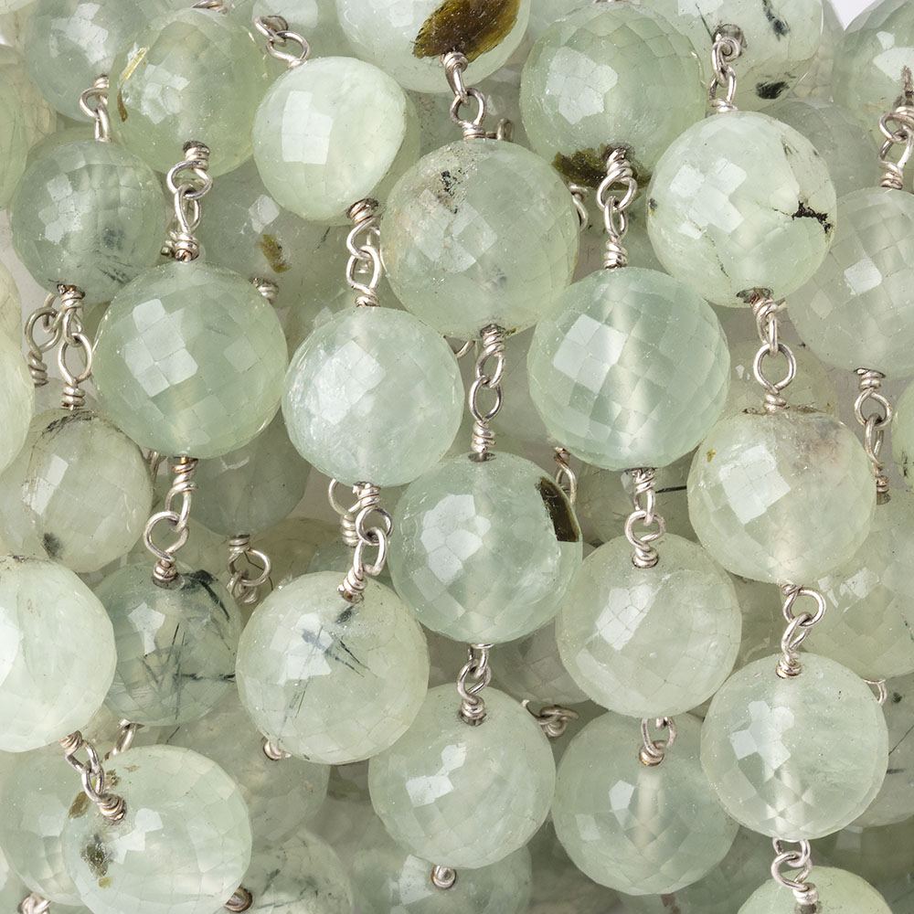 8-9.5mm Prehnite Faceted Rounds on .925 Silver Chain - Beadsofcambay.com