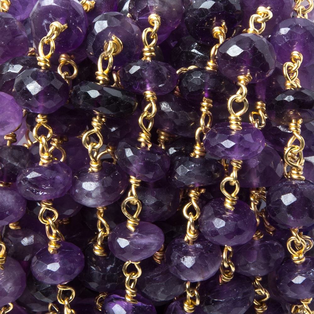 8-9mm Amethyst faceted rondelle Gold Chain by the foot 26 pcs - Beadsofcambay.com