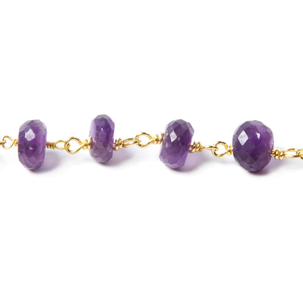8-9mm Amethyst faceted rondelle Gold Chain by the foot 26 pcs - Beadsofcambay.com