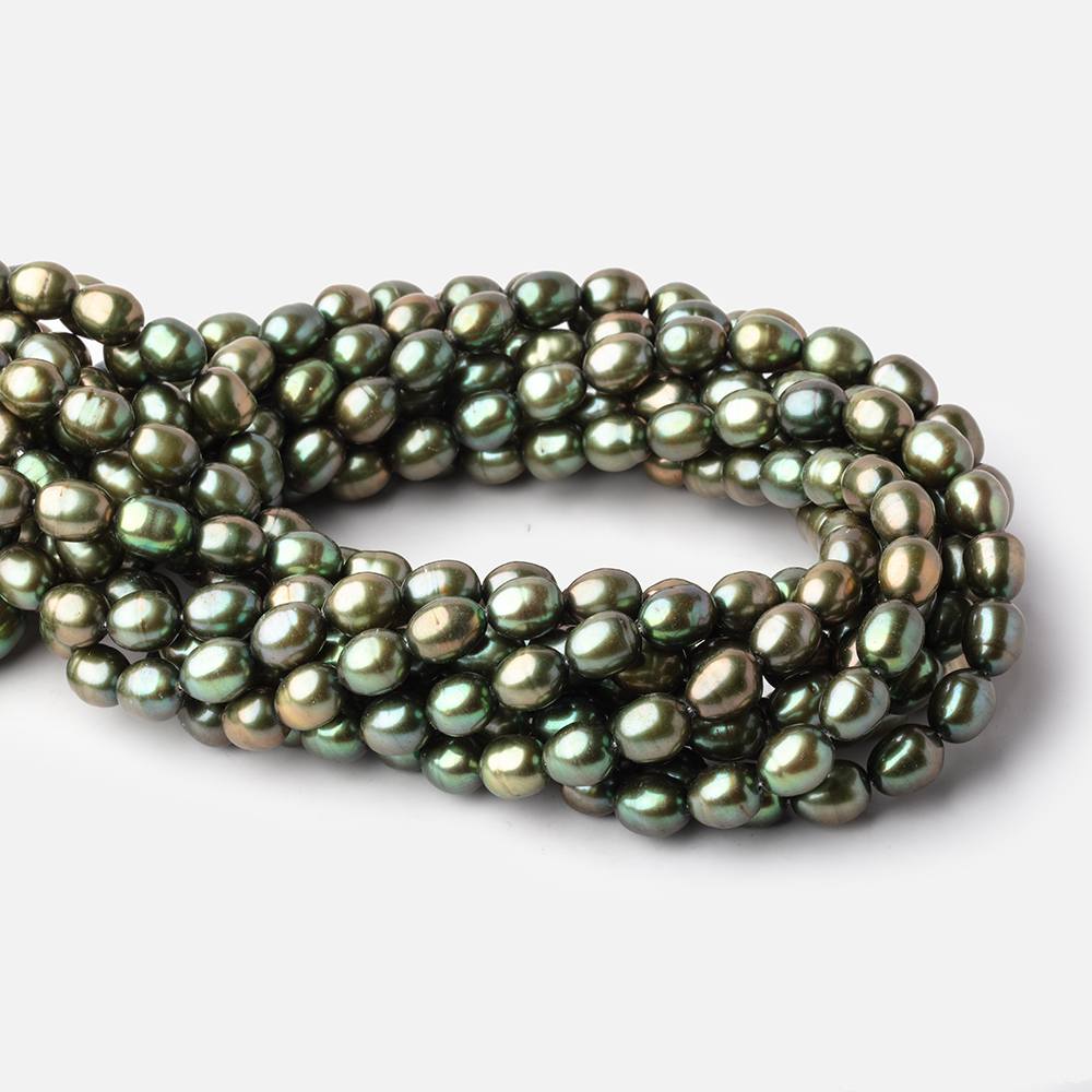 8-9mm Avocado Green Oval Freshwater Pearls 16 inch 42 pieces - Beadsofcambay.com