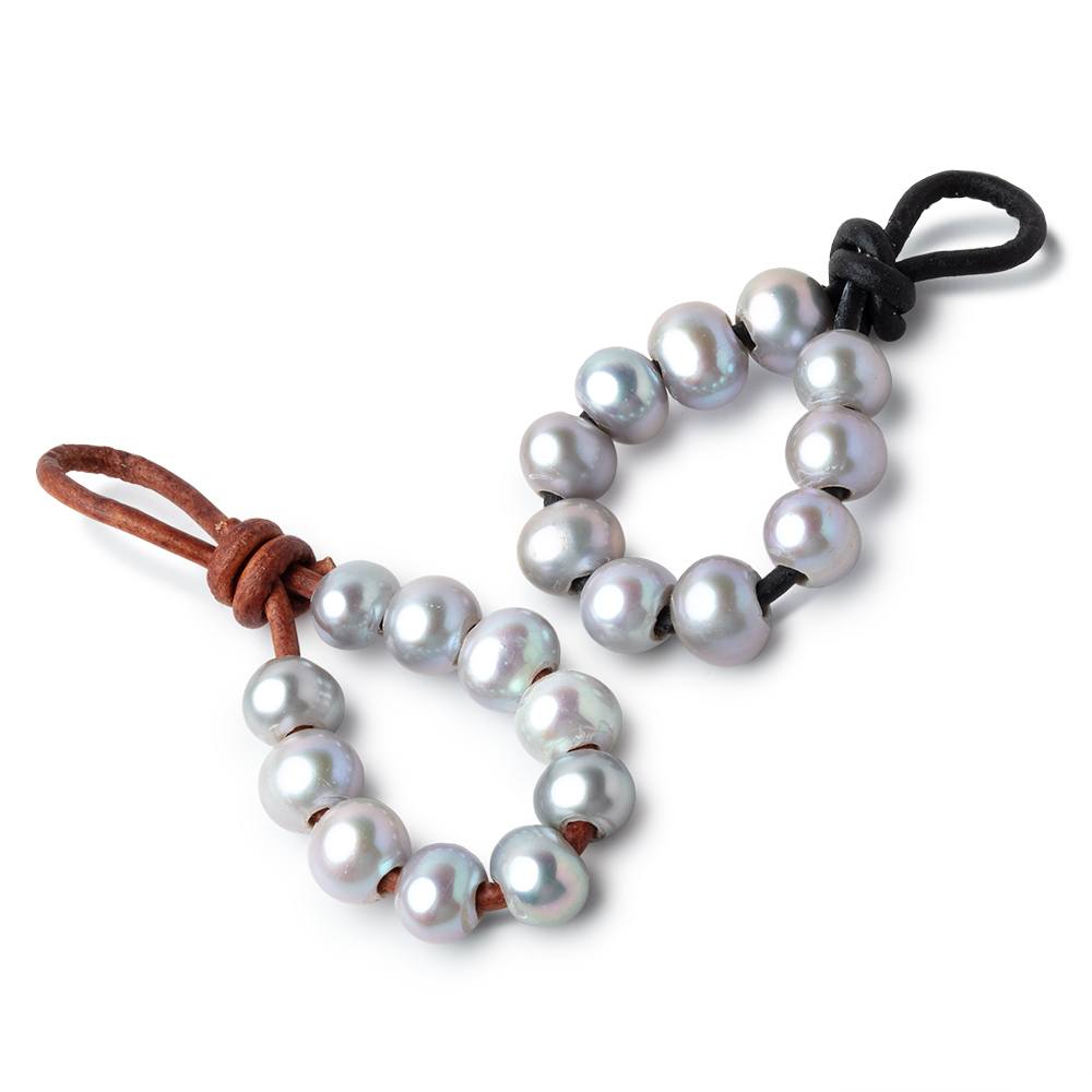 8-9mm Blue Silver Large Hole Off Round Pearls Set of 10 - Beadsofcambay.com