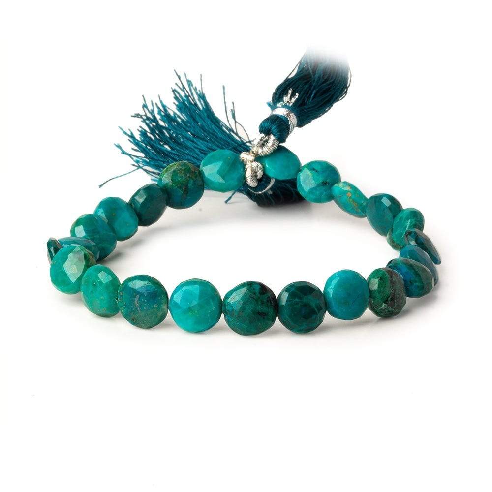 8-9mm Chrysocolla faceted coin beads 8 inch 23 pieces - Beadsofcambay.com