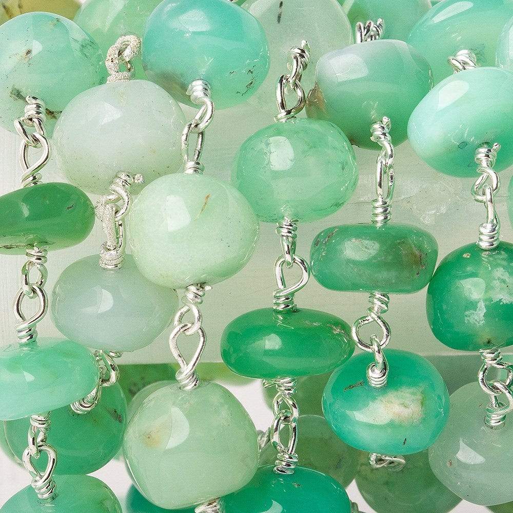 8-9mm Chrysoprase plain rondelle Silver plated Chain by the foot - Beadsofcambay.com