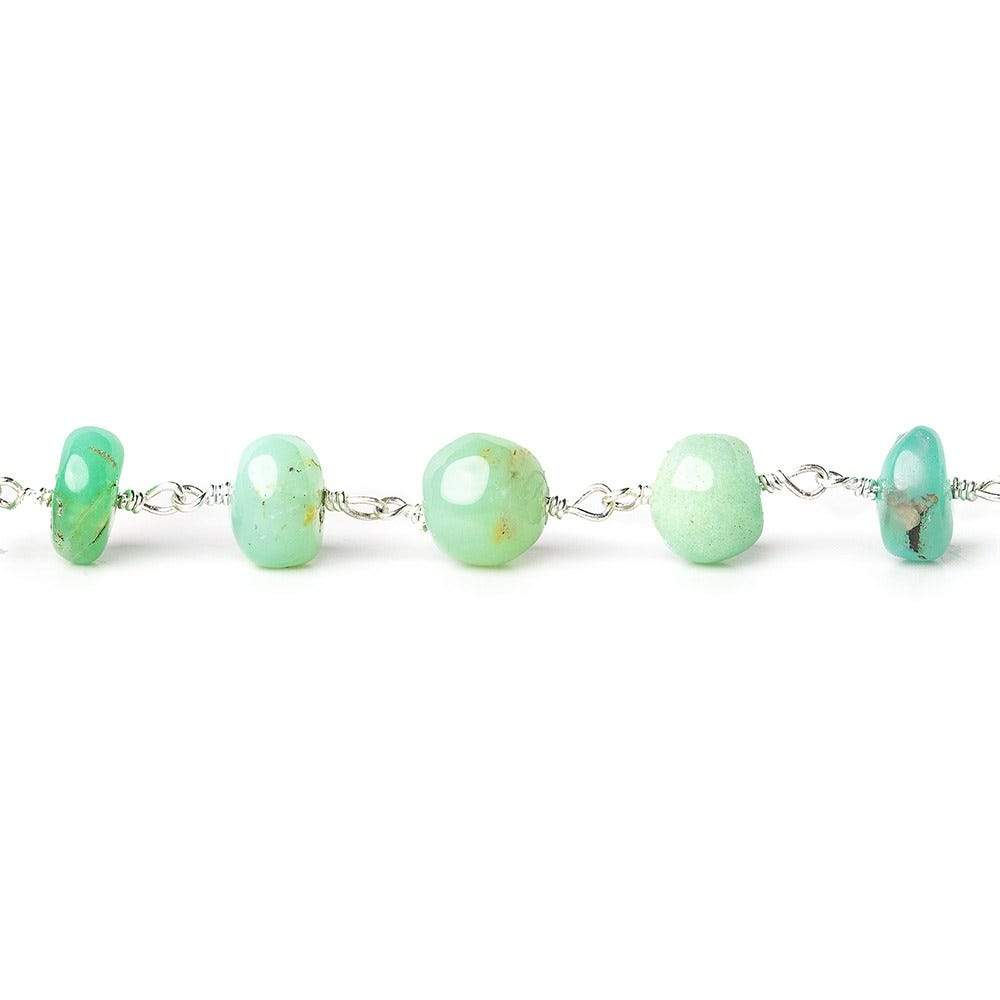 8-9mm Chrysoprase plain rondelle Silver plated Chain by the foot - Beadsofcambay.com