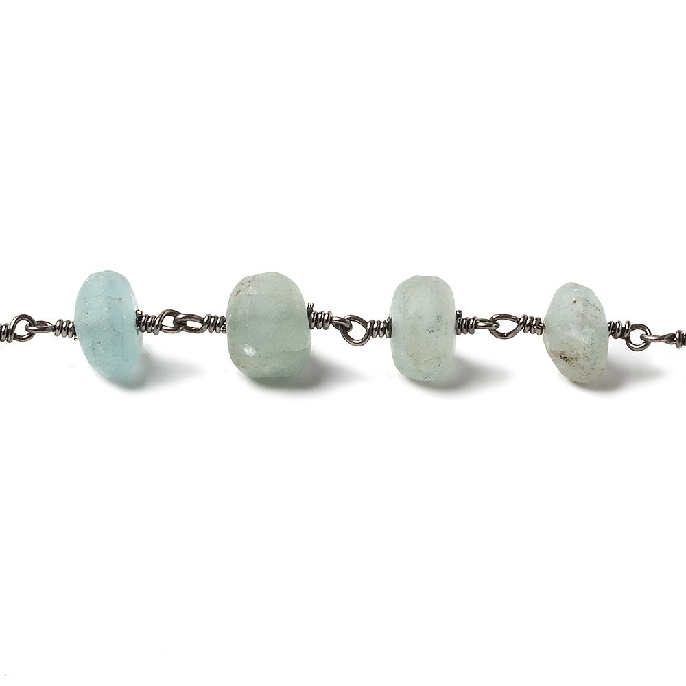 8-9mm Matte Beryl & Aqua rondelle Black Gold Chain by the foot 24 pieces - Beadsofcambay.com